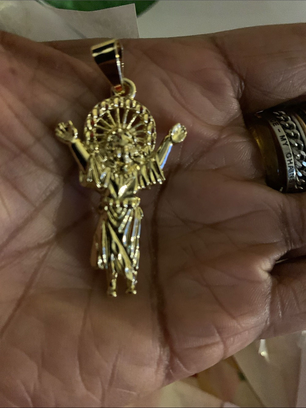 Gold Tone Saint Lazarus Pendant Necklace for Women - Polished Religious Charm